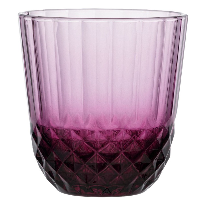 Стъклена чаша, емблематична, диамантен модел, лилав цвят, вместимост 320 мл, комплект от 6 части