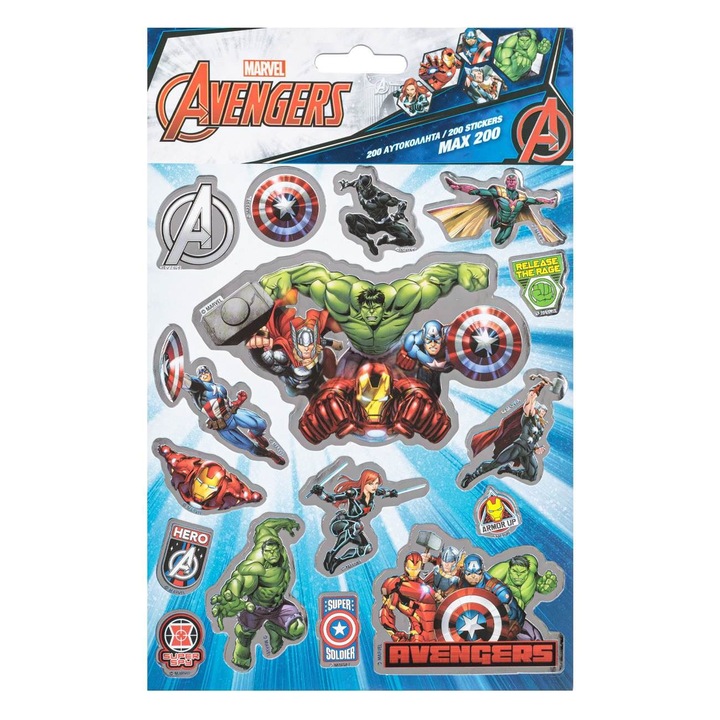 Set Autocolante Marvel Avengers, 200 Bucati, Multicolor