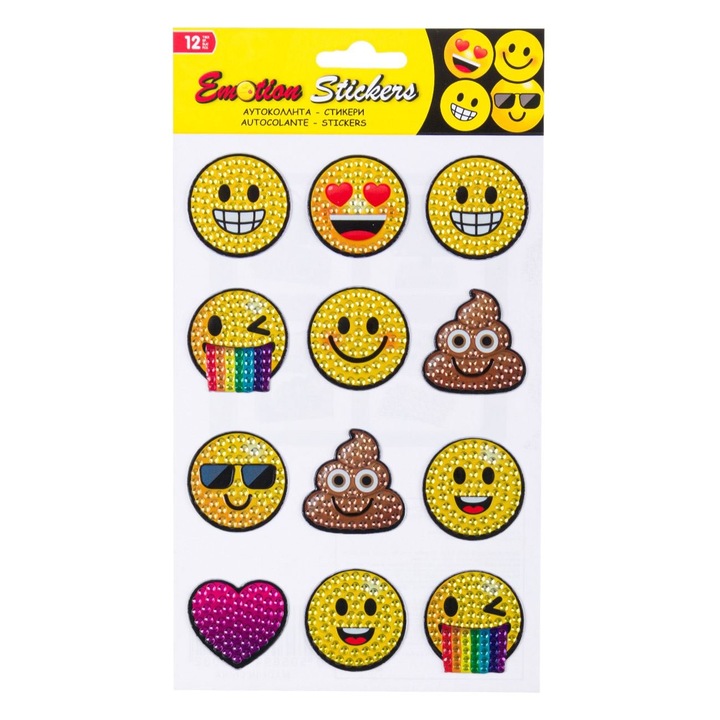 Set Autocolante Emoticons, 12 Bucati, Multicolor