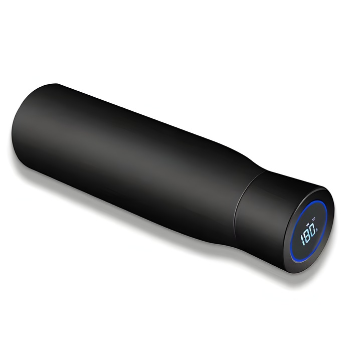 Термос Smart Mepi Tech® MP-UV02, Смарт стъкло, 500 ml, Led дисплей, 180 сек за UV пречистване на вода, Автоматично почистване, Режим за напомняне за хидратация, Високо качество на водата, Неръждаема стомана, Черен