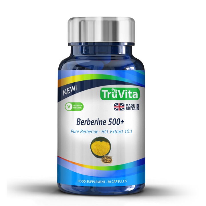 Berberine 500+ HCL Pure – Reduce nivelul zaharului din sange si hemoglobina glicozilata, antiinflamator forte cu suport glicemic care combate inflamatia intregului corp 60 capsule supliment alimentar