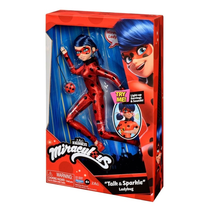 Шарнирна кукла Giochi Preziosi, Ladybug Talk & Sparkle, 27 см, звуци и светлини, червено черно