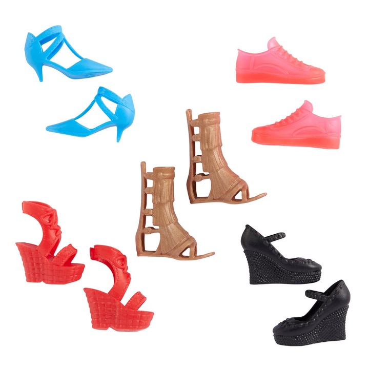 Комплект обувки за кукли, Mattel Barbie, 5 чифта, многоцветни, възраст 3+ години
