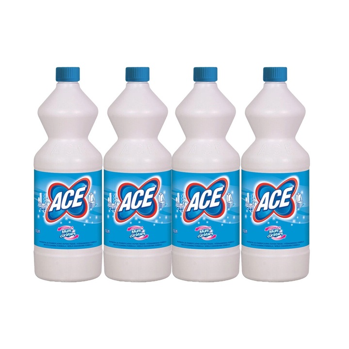 4x Ace Whitener 1l-es készlet Normál, friss illatú, virágos illatú, vízkő elpusztító, gyors és hatékony, bőrgyógyászatilag tesztelt, hosszan tartó frissesség, maximális hatékonyság, bőséges tartalom, megszünteti a kellemetlen szagokat