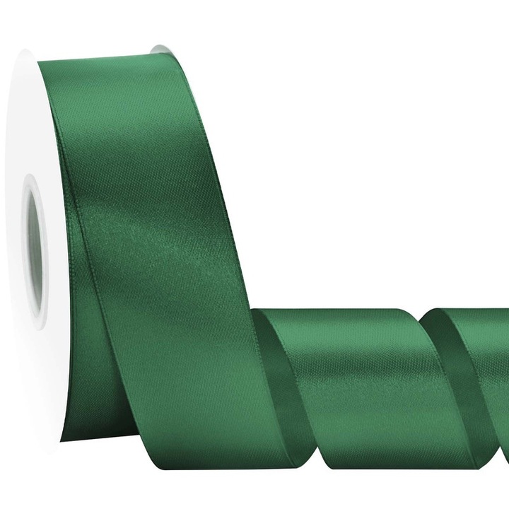 Panglica satin, 38mmx46m, verde padure, set pentru ambalare cadouri, cu margini cusute, reutilizabila