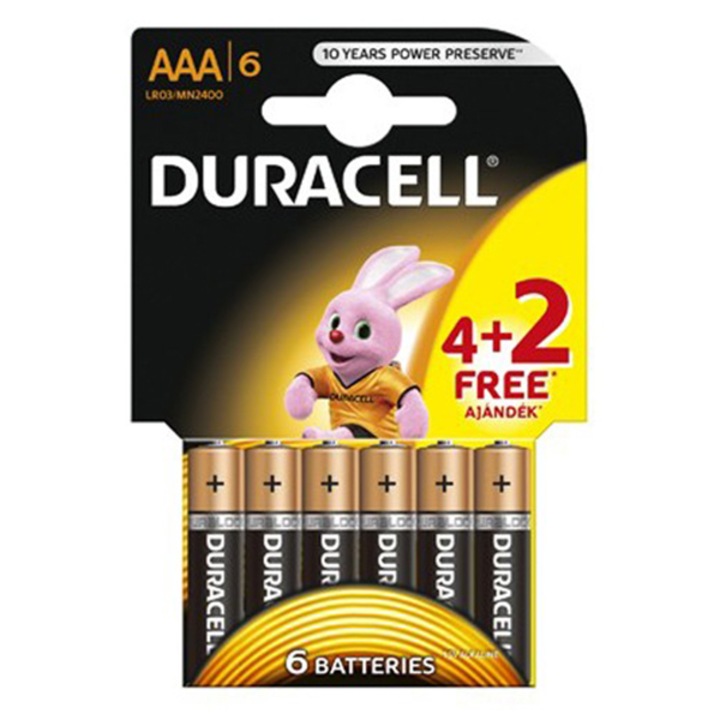 Baterii alcaline Duracell Basic AAAK4+2 gratis, LR03, 6 buc