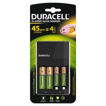 Incarcator Duracell CEF14, 2 x acumulatori AAK2 1300 mAh + 2 x acumulatori AAAK2 750 mAh, incarcare in 45 min Incarcator Duracell CEF14, 2 x acumulatori AAK2 1300 mAh + 2 x acumulatori AAAK2 750 mAh, incarcare in 45 min
