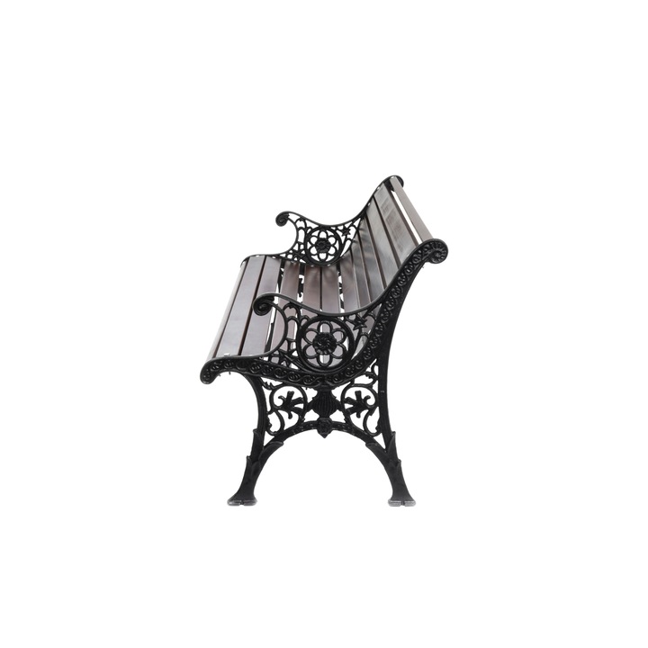 Banca de gradina Baster, lemn/metal, capacitate 250 kg, culoare Palisander, model: 0121 dimensiuni 155x74x38 cm