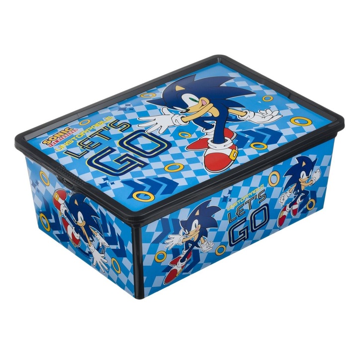 Кутия за съхранение на играчки, Sonic, Капацитет 10L, Синьо/Сиво, Размери 37x26x14cm