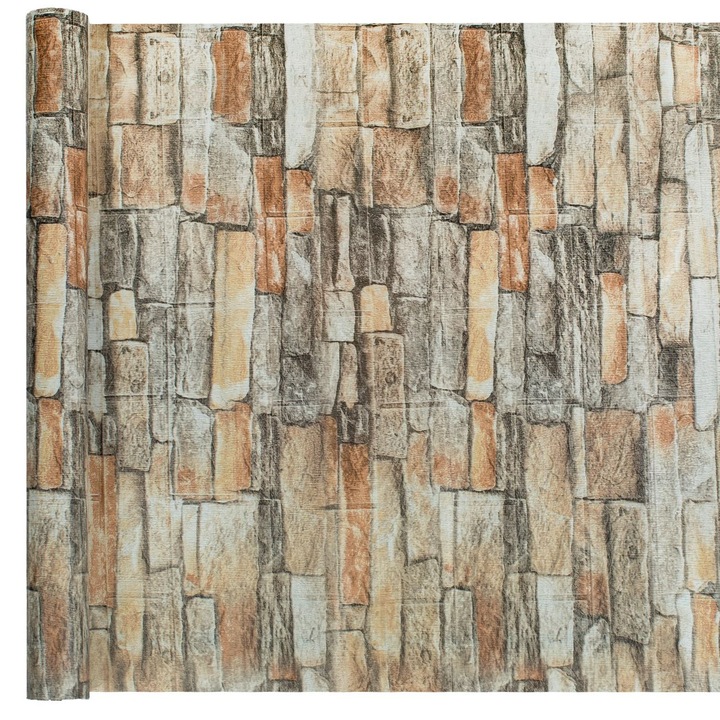 Самозалепващ се тапет, мотив камък, кафяв, PVC, 300x45 см