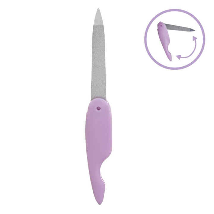 Pila de Unghii Metalica Beityo, Maner Pliabil, Culoare Lila, Lungime 7.5cm
