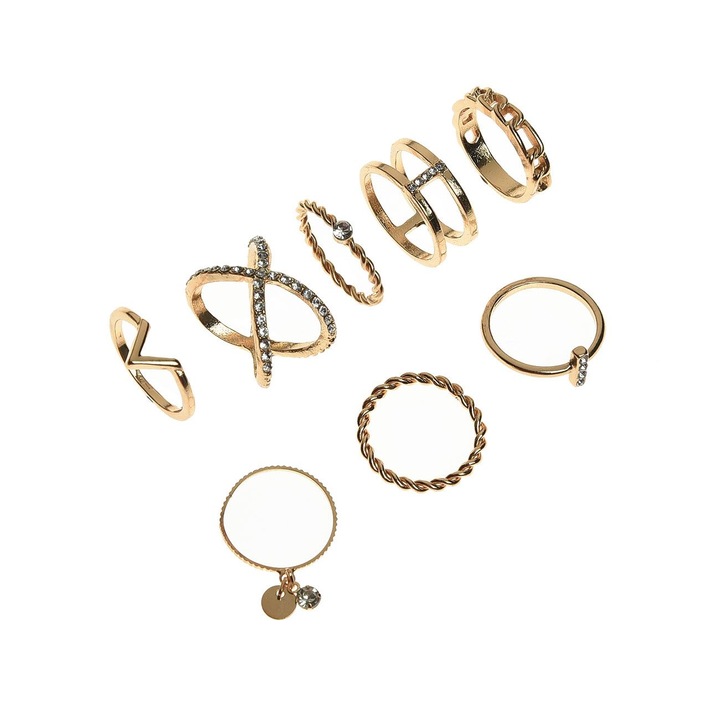 Inele de culoare aurie cu modele & stras pentru femei - 8buc