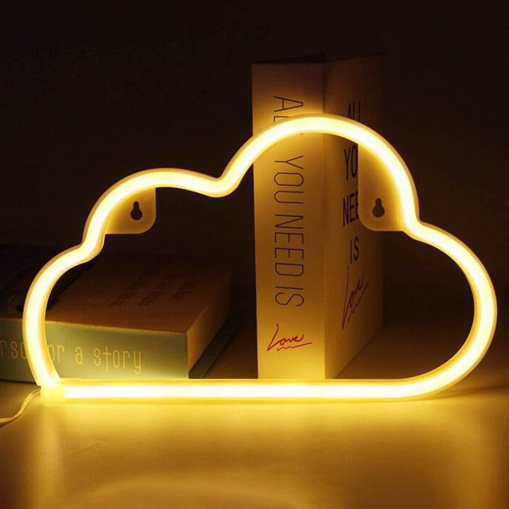 Lampa LED Neon Nor, 29.5x18.3cm, USB, Alb-Galben, Suspendabila