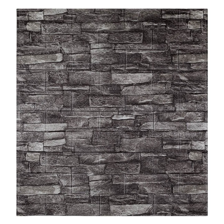 Öntapadós Dísztapéta, Kő Mintás, Mérete 70x77cm, Antracitszürke Szín, Habanyag, MYONNA IT & E- COMMERCE ®