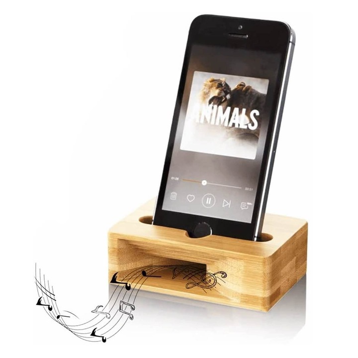 Дървена стойка за телефон, усилвател на звука, размери 10х3х6см