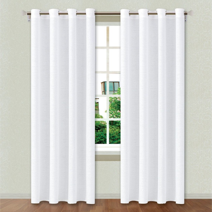 Dekoratív függöny, modell nincs megadva, anyaga poliészter, fehér szín, mérete 140x250 cm, gyűrűs rögzítő rendszer