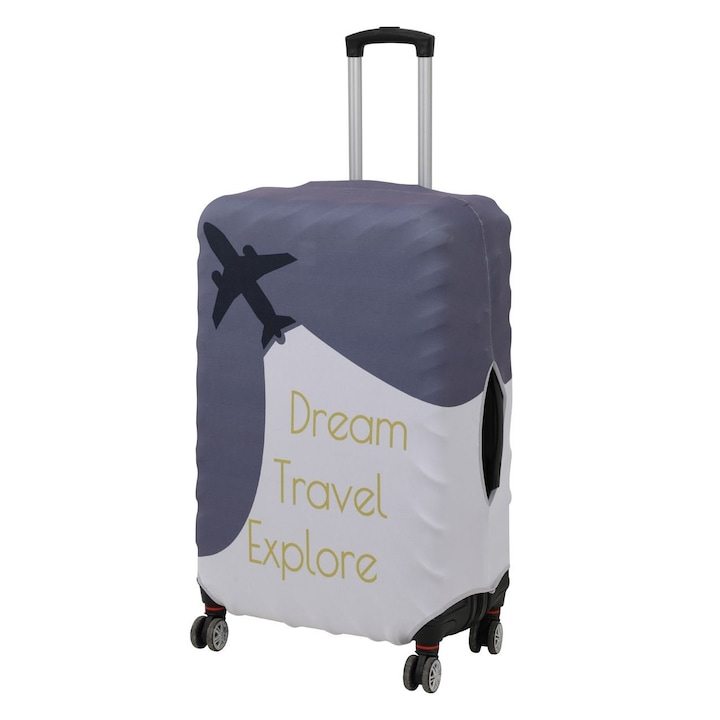 Защитен калъф за куфар, Модел Dream Travel Explore, Цвят бяло-сив, Капацитет 58L-90л, Еластичен материал