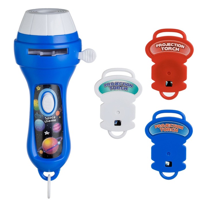 Jucarie Proiector Lanterna, Model Spatiu, Albastru, 3 Diapozitive, Plastic