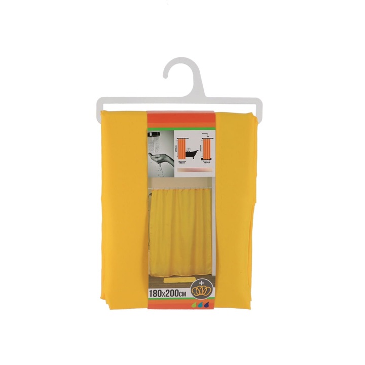Perdea de dus din poliester cu inele incluse, 180X200 cm, TAHITI, galbena