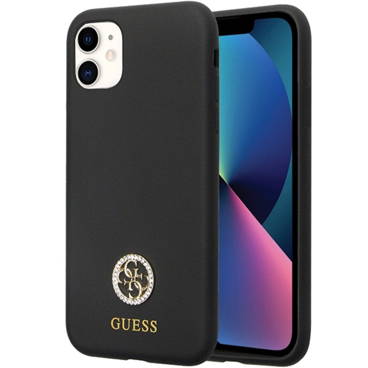 Husa Guess pentru Iphone 11 Negru Hc Silicone Logo Strass 4g