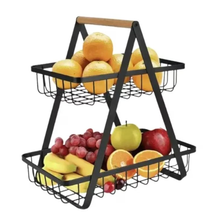 Cos de fructe, AT PERFORMANCE® decorativ, Metal, 2 etaje, Negru