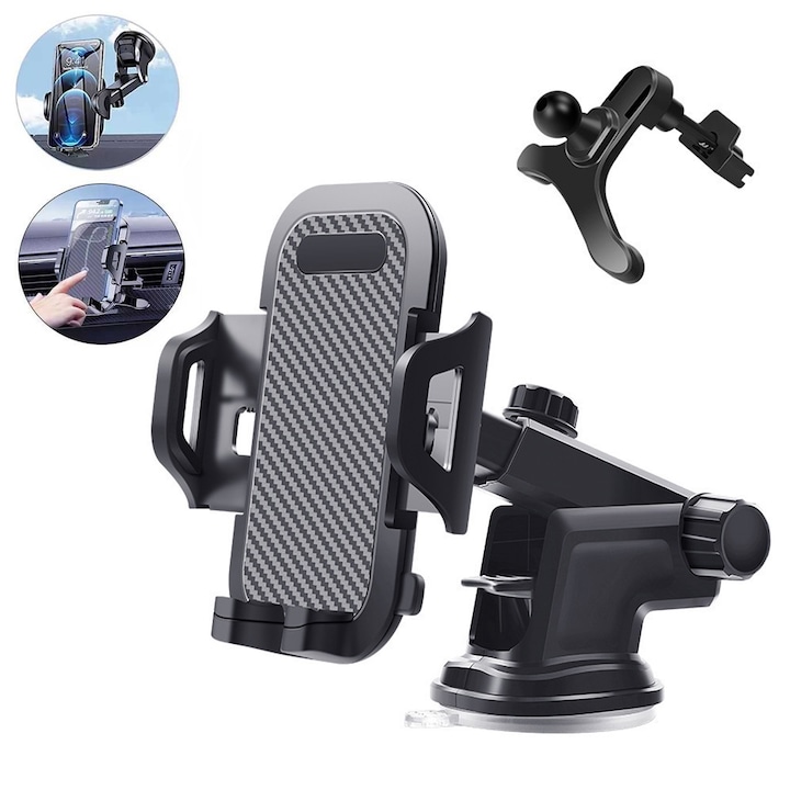 Univerzális 3 az 1-ben autós telefontartó, 360°-ban elforgatható, 4-7 hüvelykes mobiltelefonokkal kompatibilis, autós szellőzős szélvédőhöz