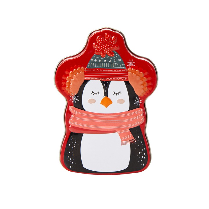 Cutie Depozitare Alimente, Edanti, 9X13 Cm, Craciun, Model Pinguinul, Metal, Rosu