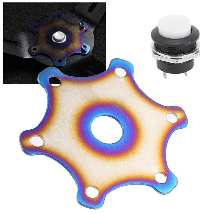 Buton claxon volan, Mmgoqqt, ABS + metal, pentru volan de curse cu 6 suruburi