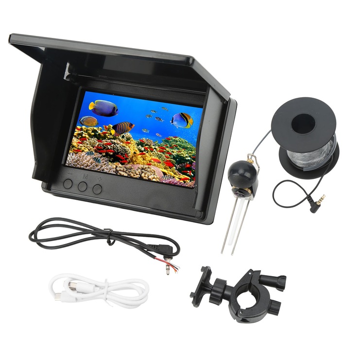 Камера за подводен риболов Mmgoqqt, ABS, 4.3in, 8000mAh, 12V, резолюция 800x480p, 195° широк ъгъл, черна
