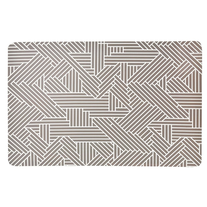 Suport din Plastic Gri Alb cu Dungi pentru Farfurii 43.5x28.5cm