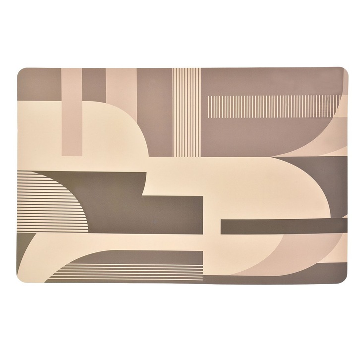 Suport din Plastic Bej Maro cu Model Geometric pentru Farfurii 43.5x28.5cm