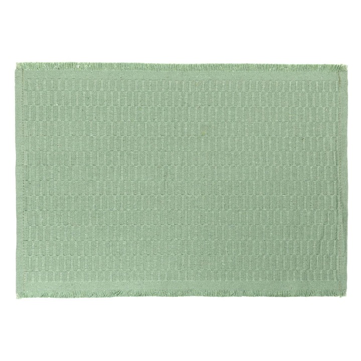 Suport Farfurii, Bumbac, Model Reliefat, Franjuri Scurte, Verde Menta, 42x30cm