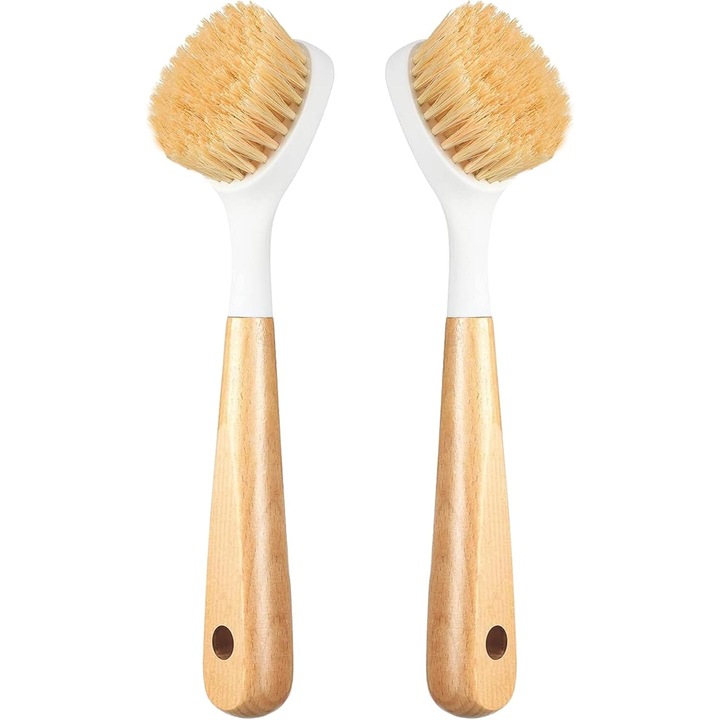 Set 2 perii de Spalat cu Maner Imitat Lemn, KUNXIUJ, Design Ergonomic, Usor de Folosit