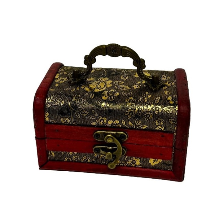 Cutie din lemn, pentru accesorii, cu aspect de cufar vintage 12x7x7, Rosu antichizat, VELVE