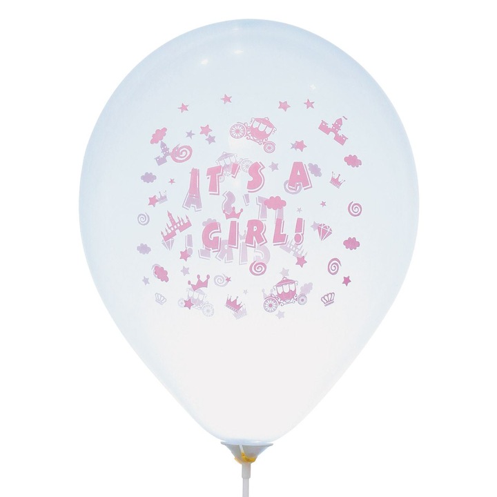 Прозрачни парти балони It's a Girl Pink 23см - 20бр
