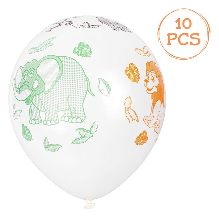 Set Baloane Petrecere, Model Animale, Alb, 30 cm, 10 Bucati