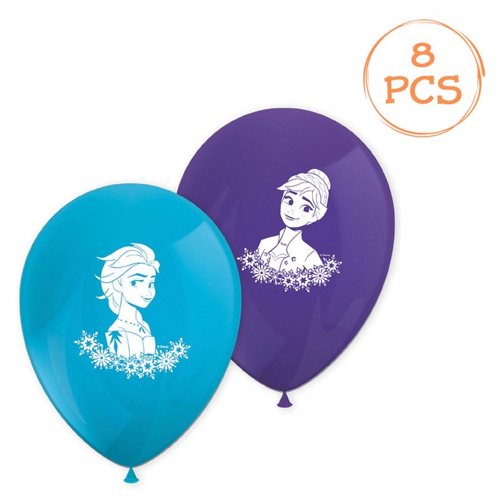 OEM Buli léggömbkészlet, Disney Frozen, kék és lila, 28 cm, 8 részes