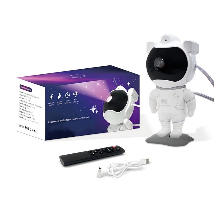 Звезден проектор, нощна светлина за деца, ефекти на мъглявина, дистанционно управление, дизайн на астронавт