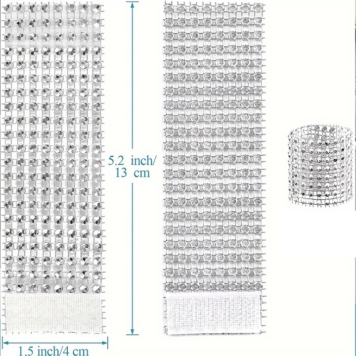 20 бр. Поставки за салфетки, Елегантни пръстени за салфетки с кристали, катарами за сватбена украса, вечери и празнични поводи, Размер: 13x4 см, Сребро