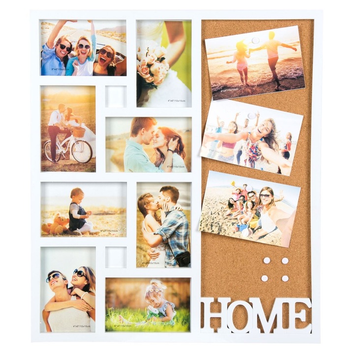 Rama Foto Colaj, Model Home, Alb, 8 Poze, Dimensiune 48x54 cm, Sticla, MYONNA IT & E- COMMERCE ®