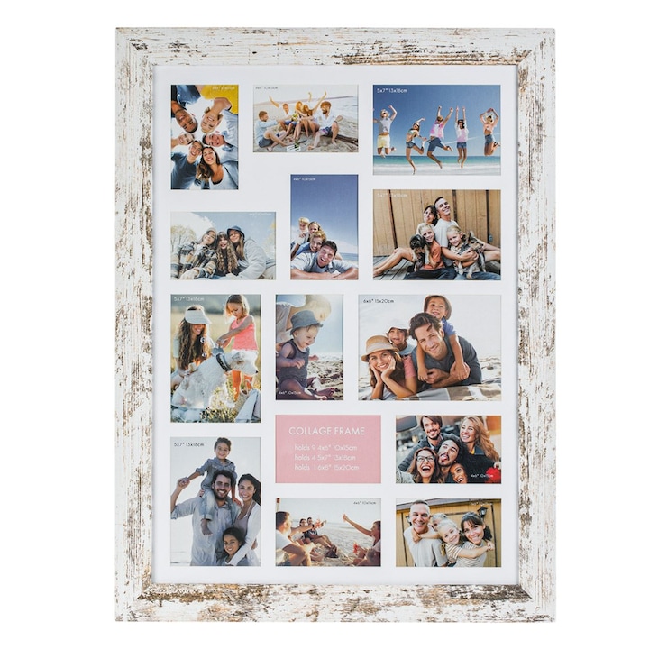 Rama Foto Decorativa Paspartu din Lemn Alb Brushed (14 poze) 59x1.5x79cm