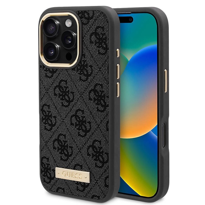 Tok iPhone 16 Pro telefonhoz MagSafe Guess-sel - Hardcase 4G Series - farmer fekete