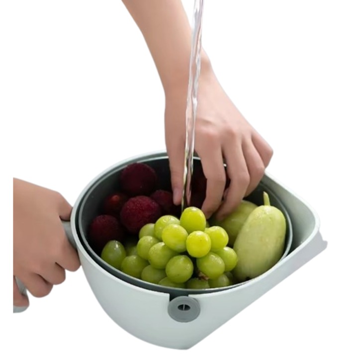 Castron din plastic compus din doua straturi pentru spalarea si scurgerea alimentelor