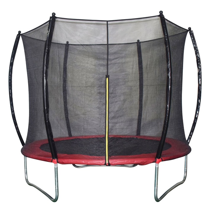 Батут с мрежа, Ø2,44x2,45 м, Височина на пода 60 см, Капацитет 100 кг, Черен/Червен