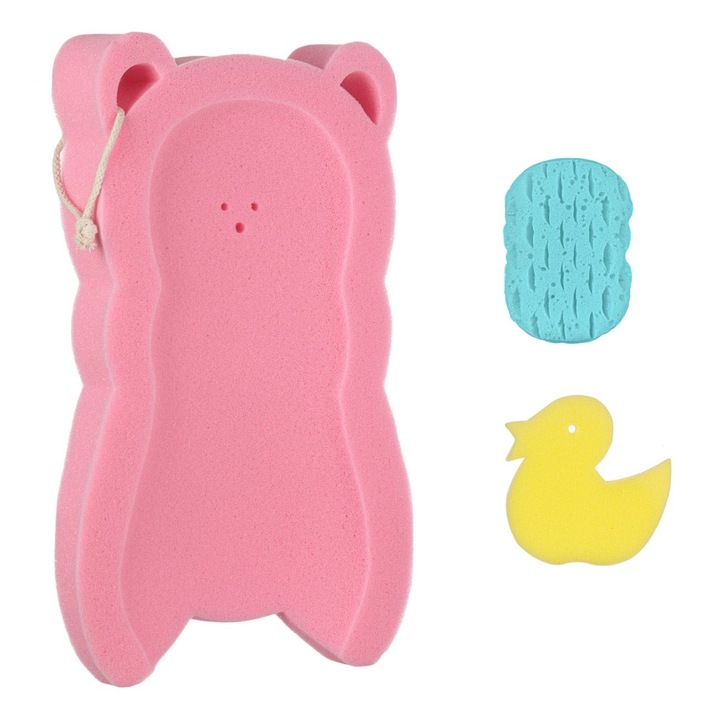 Burete Baie Ursulet Roz, Set 3 Bucati, Suport Cada, 50x30x4cm