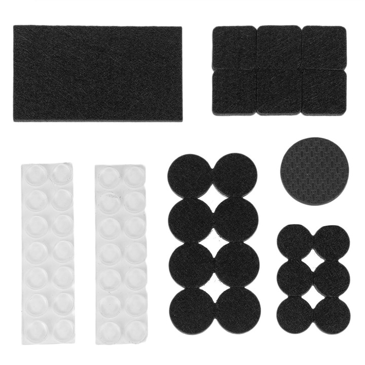 Set Capace Autoadezive Protectie Mobila, 162 Buc, Diverse Forme, Negre, PVC Transparente