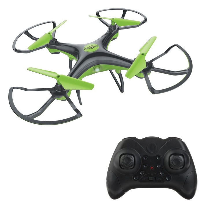 Drona Cu Telecomanda, Dual Color, Tehnologie 2.4GHz, Functie Headless, Rotire 360º, Negru/Verde Lime, Baterie Inclusa