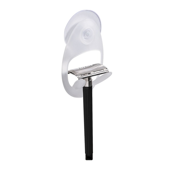 Suport Aparat de Ras, Acrilic, Ventuza, Set 2 Bucati, Transparent, 10x6 cm