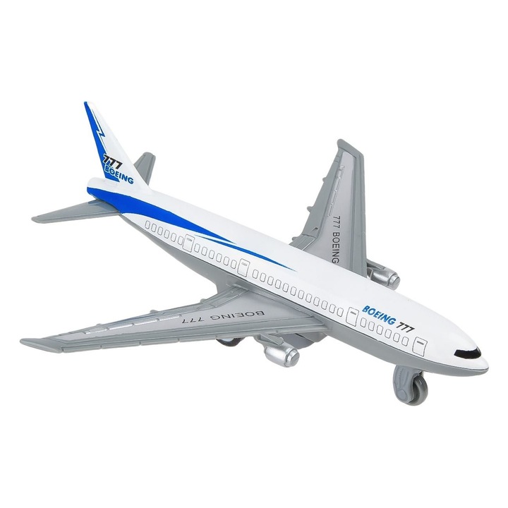 Метална играчка Самолет, Boeing 777, сребристо бял, 14x14x4 см