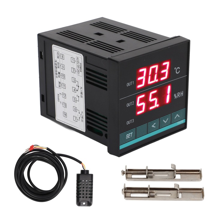 Controler de temperatura cu afisaj dublu, Termostat digital de umiditate, Regulator de umiditate constanta cu functie de alarma